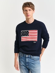 GANT Blue Flag Knitted Crew Neck Jumper - Image 1 of 5
