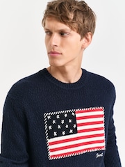 GANT Blue Flag Knitted Crew Neck Jumper - Image 3 of 5