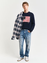 GANT Blue Flag Knitted Crew Neck Jumper - Image 4 of 5