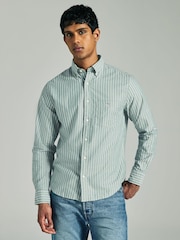GANT Green Stripe Brushed Cotton Twill Shirt - Image 1 of 6