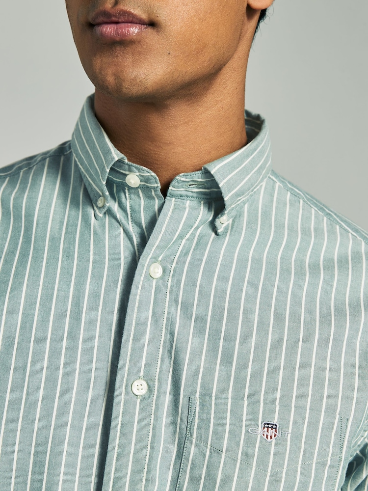 GANT Green Stripe Brushed Cotton Twill Shirt - Image 3 of 6
