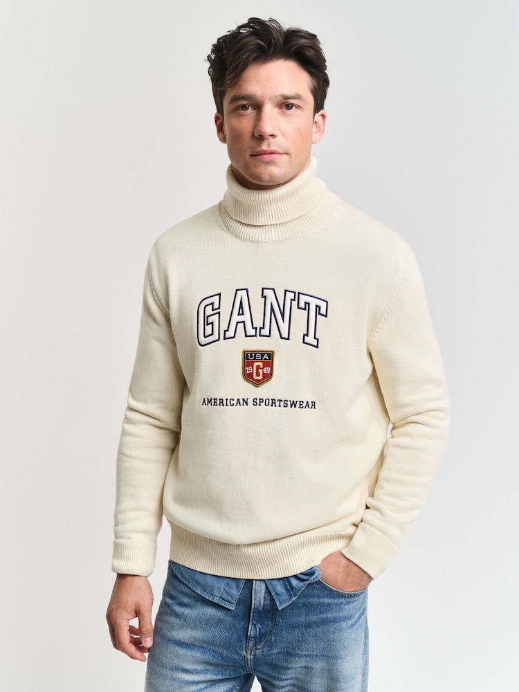 GANT Cream Graphic Turtleneck Jumper - Image 1 of 4