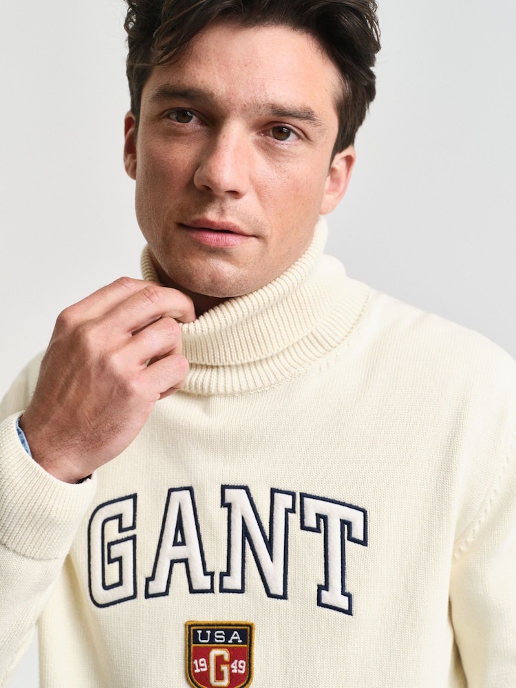 GANT Cream Graphic Turtleneck Jumper - Image 3 of 4