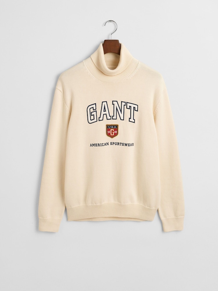 GANT Cream Graphic Turtleneck Jumper - Image 4 of 4