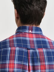 Синий - Gant рубашка в клетку из 100% хлопка - Изображение 4 из 5