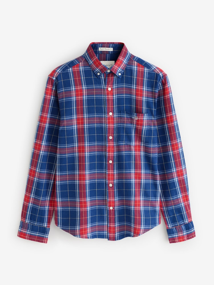 Синий - Gant рубашка в клетку из 100% хлопка - Изображение 5 из 5
