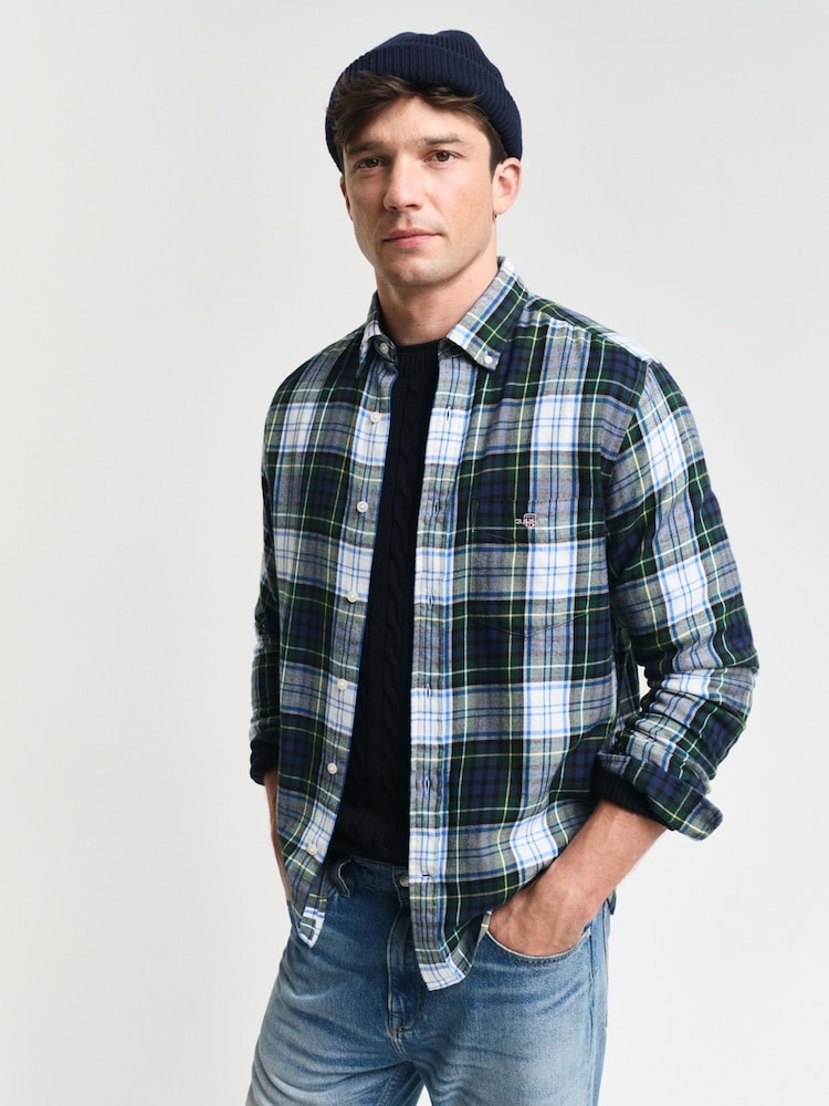 GANT Green Regular Flannel 100% Cotton Check Shirt - Image 1 of 6 GANT Green Regular Flannel 100% Cotton Check Shirt - Image 1 of 6
