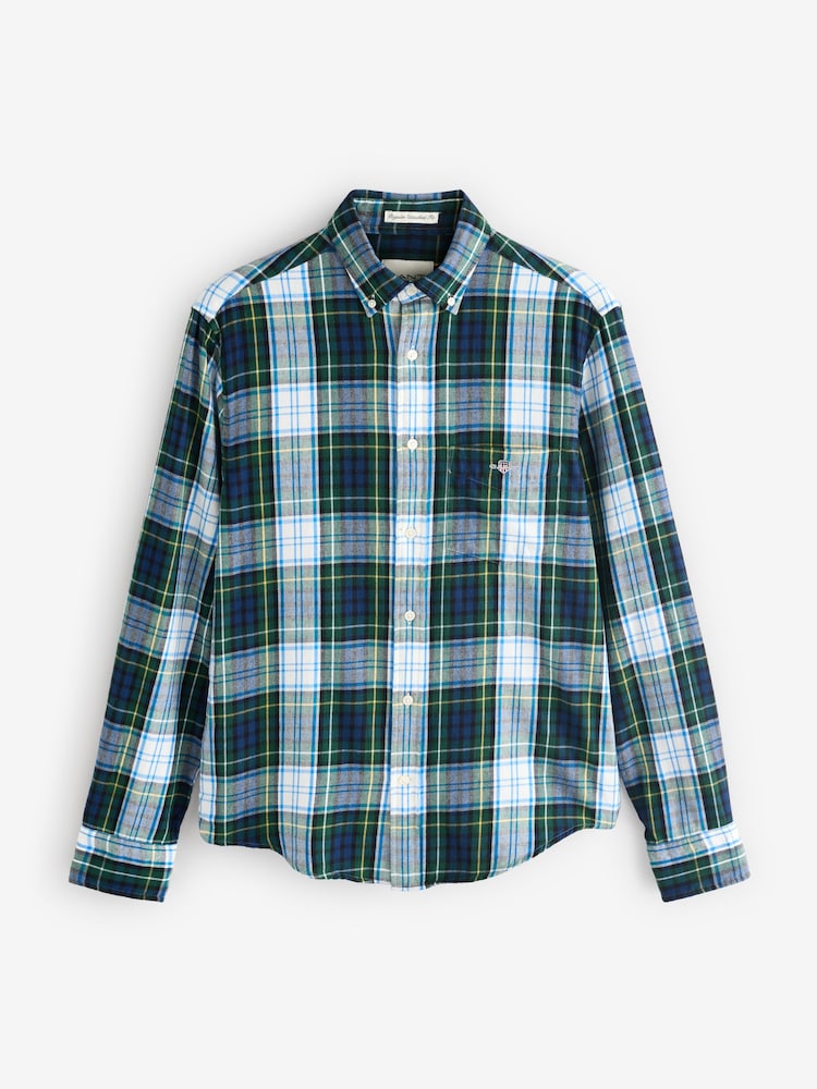 GANT Green Regular Flannel 100% Cotton Check Shirt - Image 6 of 6 GANT Green Regular Flannel 100% Cotton Check Shirt - Image 6 of 6