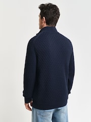 GANT Blue Textured Cotton Half Zip Jumper - Image 2 of 5