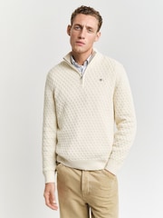 GANT Cream Textured Cotton Half Zip Jumper - Image 1 of 5
