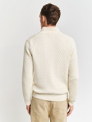 GANT Cream Textured Cotton Half Zip Jumper - Image 2 of 5