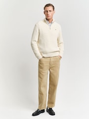 GANT Cream Textured Cotton Half Zip Jumper - Image 3 of 5