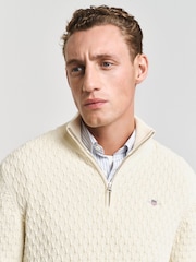 GANT Cream Textured Cotton Half Zip Jumper - Image 4 of 5