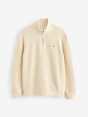 GANT Cream Textured Cotton Half Zip Jumper - Image 5 of 5