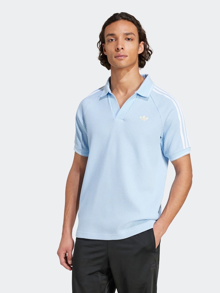 adidas Originals Light Blue Holiday Waffle Polo Shirt - Image 1 of 6