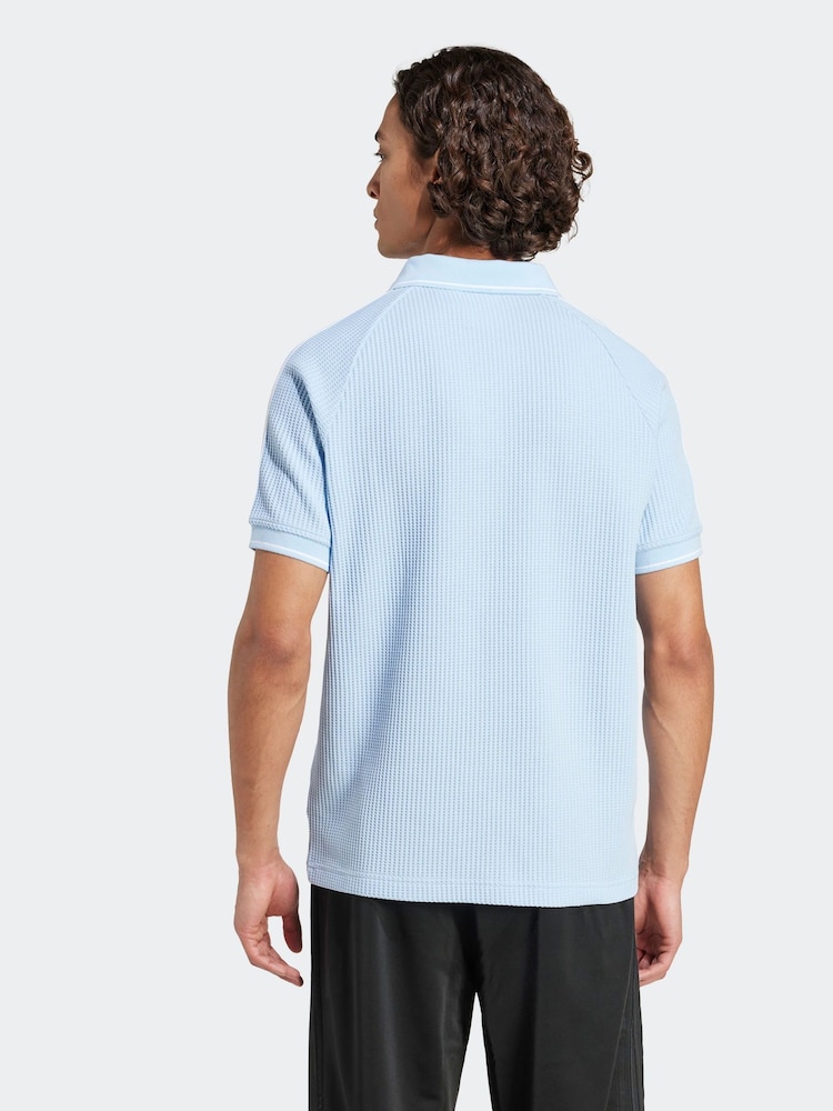 adidas Originals Light Blue Holiday Waffle Polo Shirt - Image 2 of 6