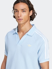 adidas Originals Light Blue Holiday Waffle Polo Shirt - Image 4 of 6