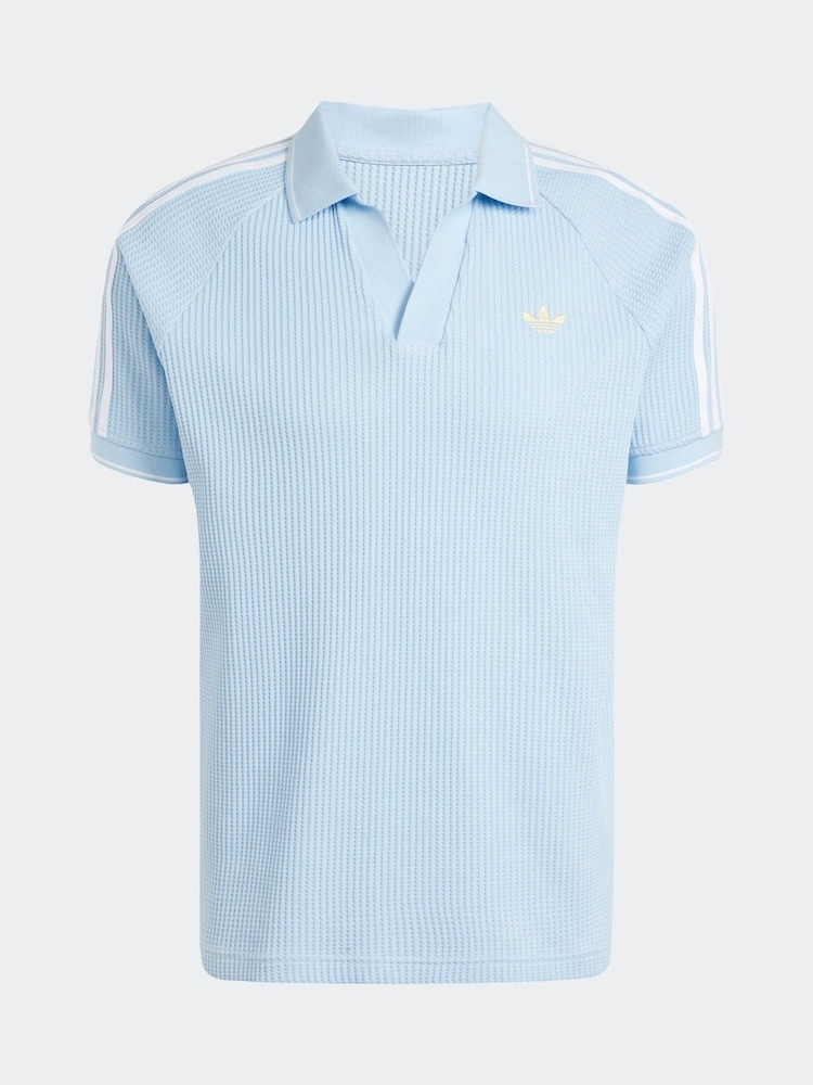 adidas Originals Light Blue Holiday Waffle Polo Shirt - Image 6 of 6