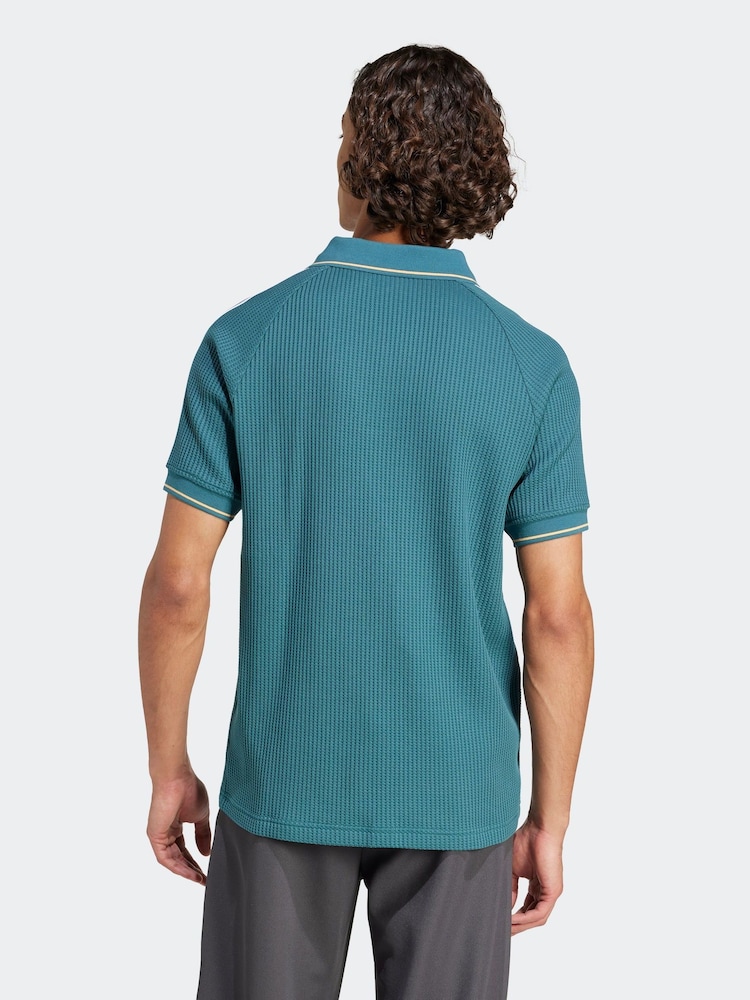 adidas Originals Teal Blue Holiday Waffle Polo Shirt - Image 2 of 6 adidas Originals Teal Blue Holiday Waffle Polo Shirt - Image 2 of 6