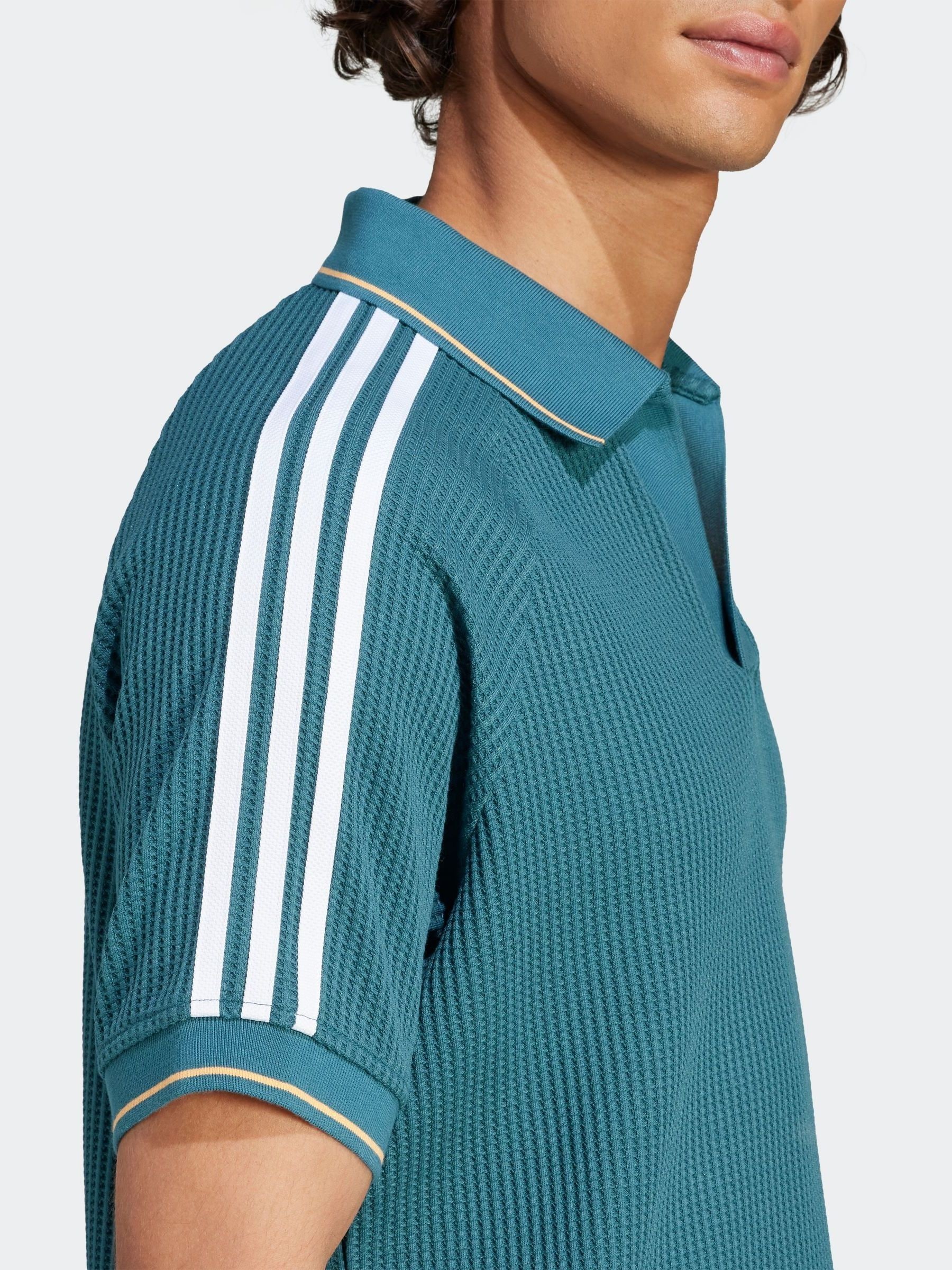 Buy adidas Originals Teal Blue Holiday Waffle Polo Shirt from Next USA