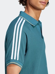 adidas Originals Teal Blue Holiday Waffle Polo Shirt - Image 4 of 6