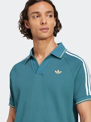 adidas Originals Teal Blue Holiday Waffle Polo Shirt - Image 5 of 6