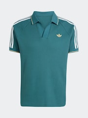 adidas Originals Teal Blue Holiday Waffle Polo Shirt - Image 6 of 6