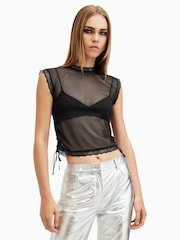 AllSaints Black Adara Lace Tank - Image 1 of 7