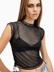 AllSaints Black Adara Lace Tank - Image 2 of 7