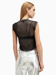 AllSaints Black Adara Lace Tank - Image 6 of 7