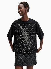 AllSaints Black Amelie Shatter Cotton T-Shirt - Image 1 of 7