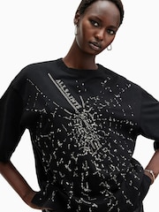 AllSaints Black Amelie Shatter Cotton T-Shirt - Image 2 of 7