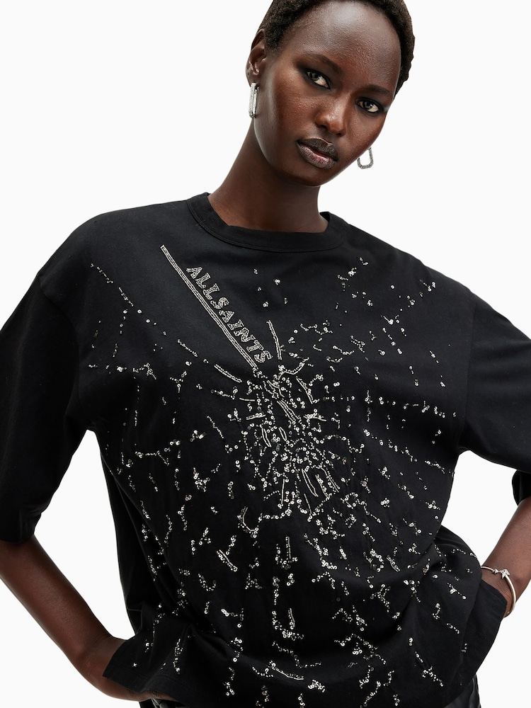 AllSaints Black Amelie Shatter Cotton T-Shirt - Image 2 of 7