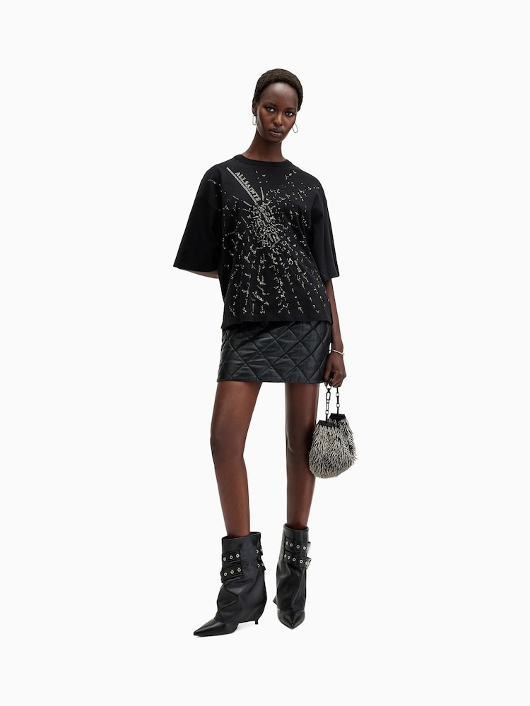 AllSaints Black Amelie Shatter Cotton T-Shirt - Image 3 of 7