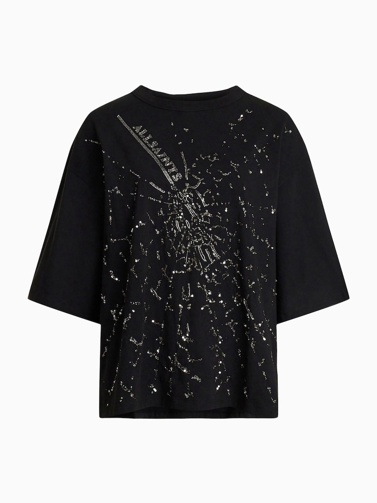 AllSaints Black Amelie Shatter Cotton T-Shirt - Image 7 of 7