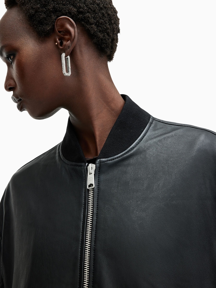 AllSaints Black Yara Lea Bomber Jacket - Image 2 of 9