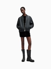 AllSaints Black Yara Lea Bomber Jacket - Image 3 of 9