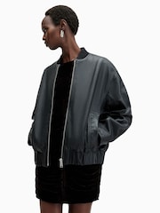 AllSaints Black Yara Lea Bomber Jacket - Image 4 of 9
