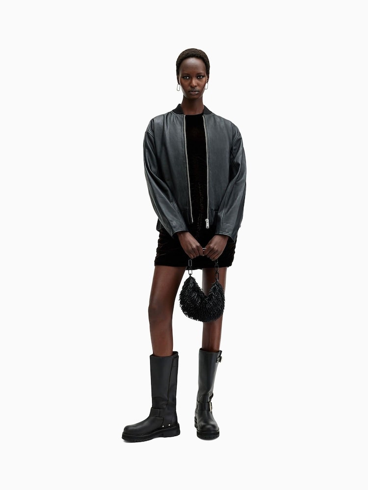 AllSaints Black Yara Lea Bomber Jacket - Image 5 of 9