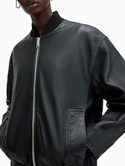 AllSaints Black Yara Lea Bomber Jacket - Image 6 of 9