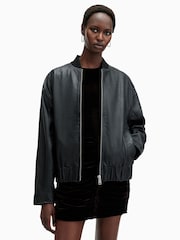 AllSaints Black Yara Lea Bomber Jacket - Image 7 of 9