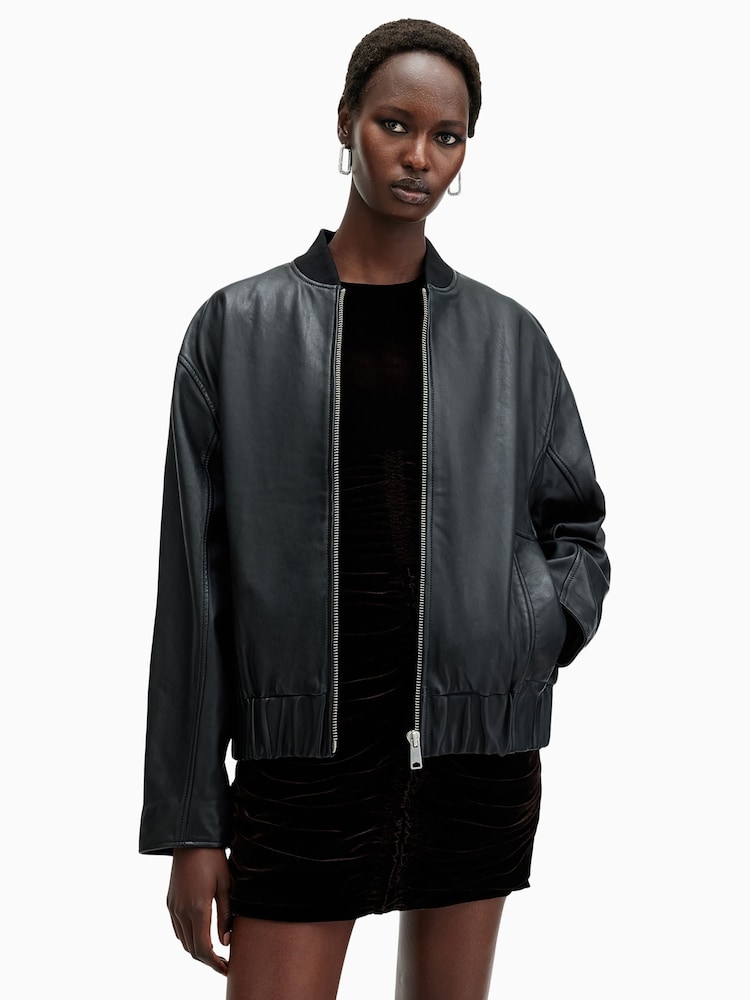 AllSaints Black Yara Lea Bomber Jacket - Image 7 of 9