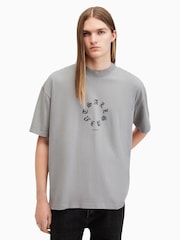 AllSaints Grey Fraktur Short Sleeve Crew Neck Cotton T-Shirt - Image 1 of 8
