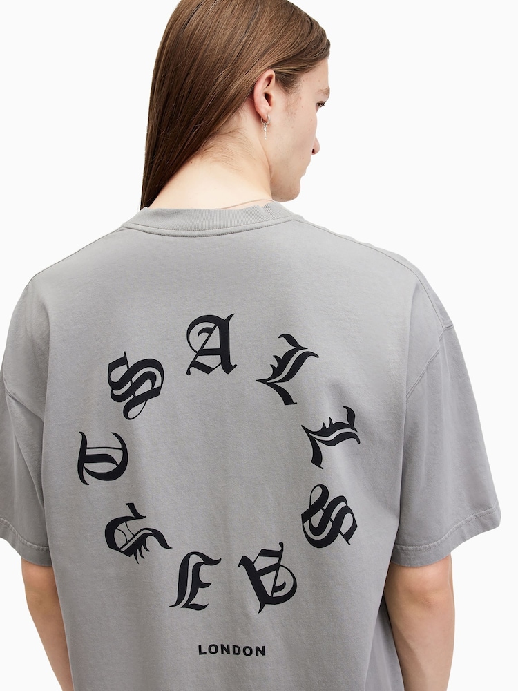 AllSaints Grey Fraktur Short Sleeve Crew Neck Cotton T-Shirt - Image 2 of 8