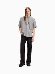 AllSaints Grey Fraktur Short Sleeve Crew Neck Cotton T-Shirt - Image 6 of 8