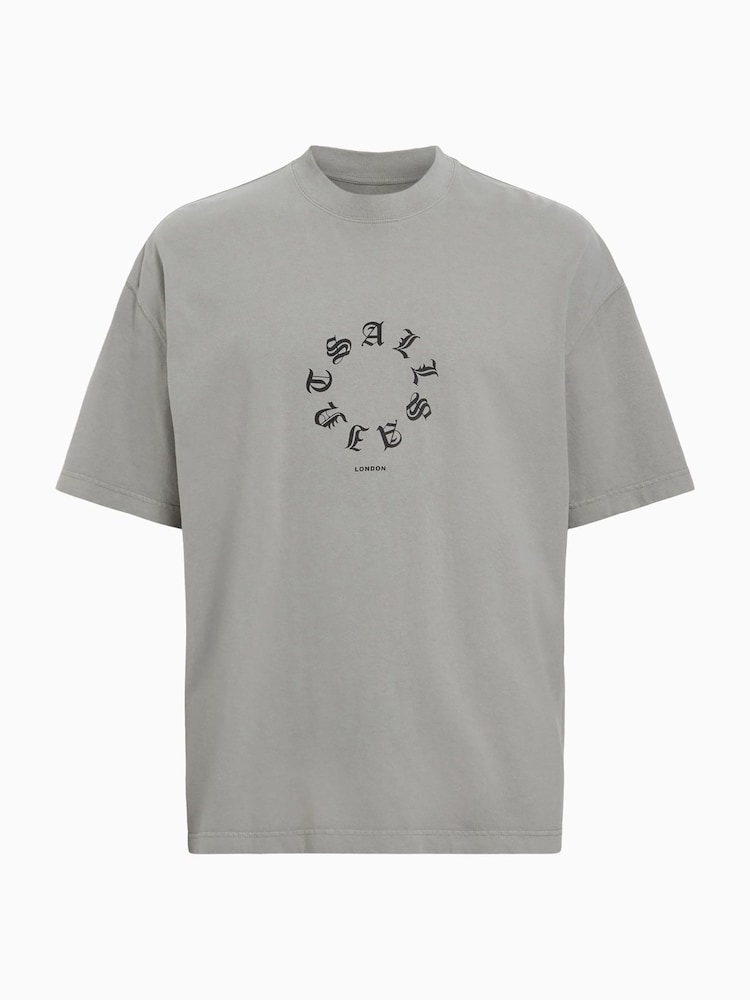 AllSaints Grey Fraktur Short Sleeve Crew Neck Cotton T-Shirt - Image 8 of 8