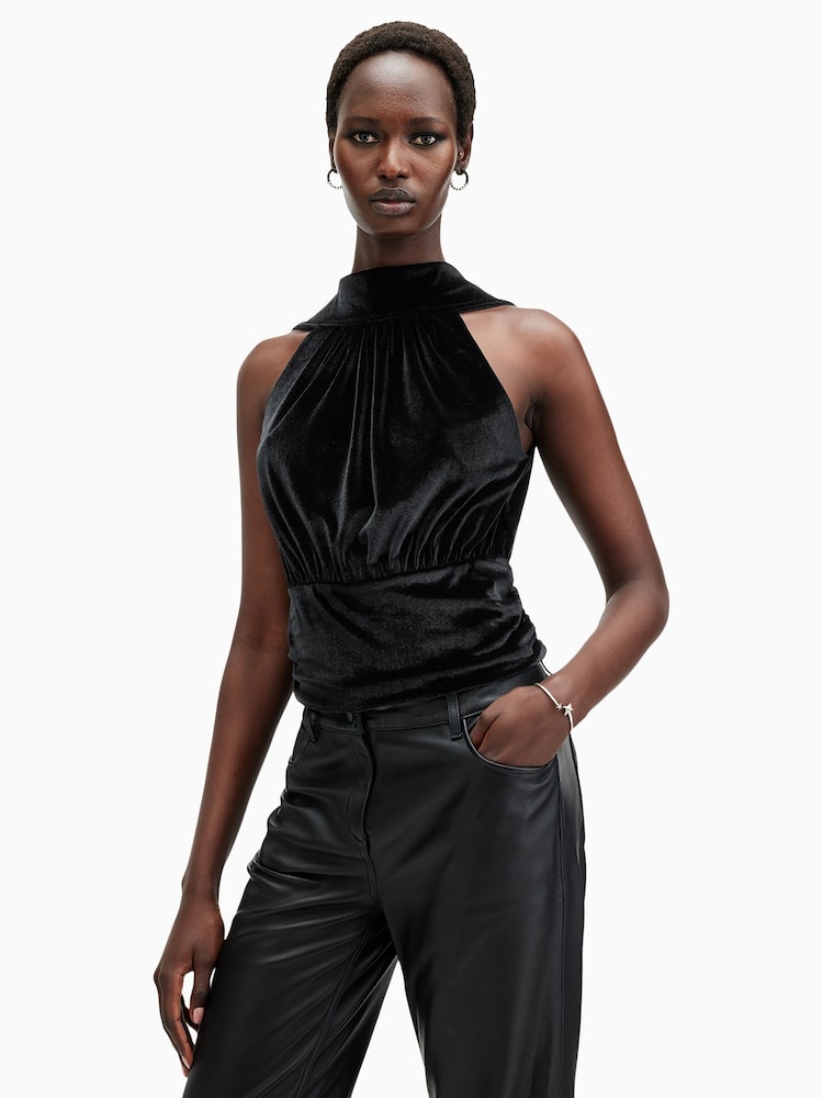 AllSaints Black Bellatrix Velvet Top - Image 1 of 8