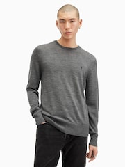 AllSaints Grey Mode Merino Crew Neck Jumper - Image 1 of 6