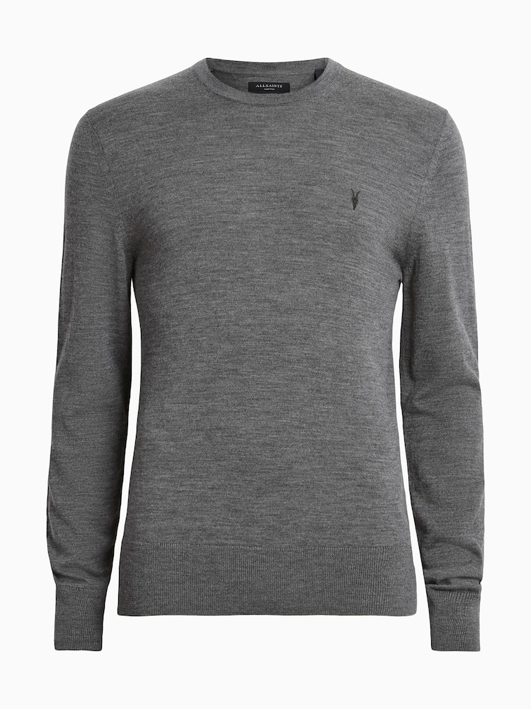 AllSaints Grey Mode Merino Crew Neck Jumper - Image 6 of 6