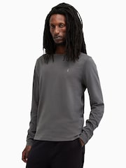AllSaints Grey Brace Long Sleeve Crew Neck 100% Organic Cotton T-Shirt - Image 1 of 6
